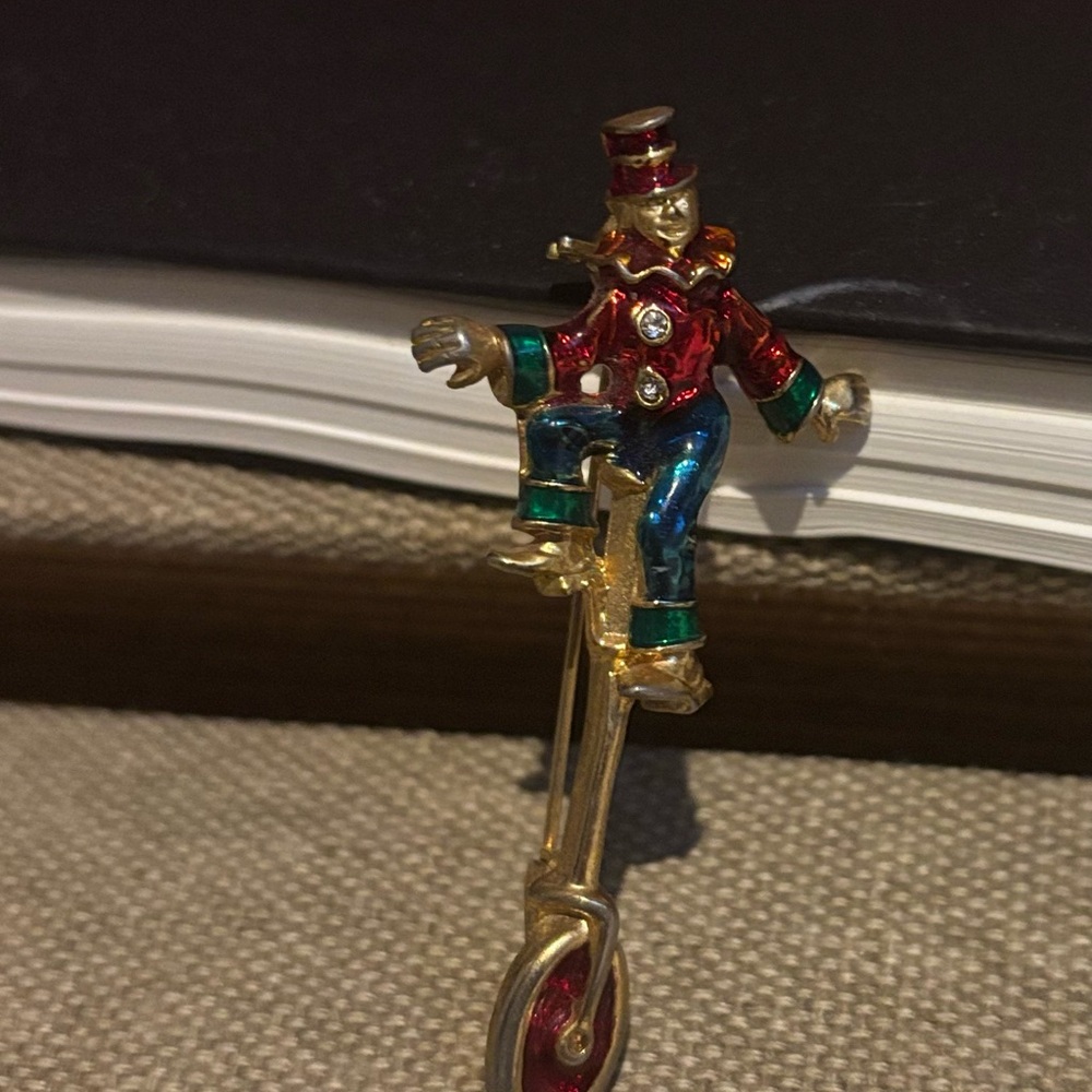 Vintage Clown Unicycling Enamel Brooch
